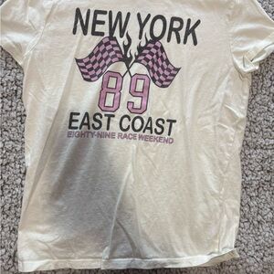 Source Unknown Cream Crop Top with Pink and Black Graphic